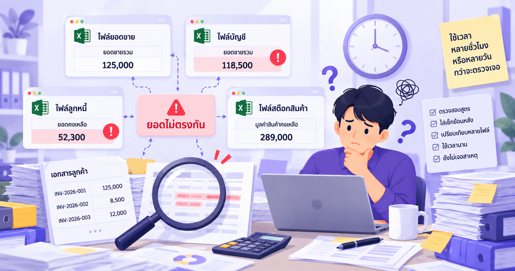 excel เริ่มมีปัญหายอดไม่ตรง และต้องตรวจสอบย้อนหลัง
